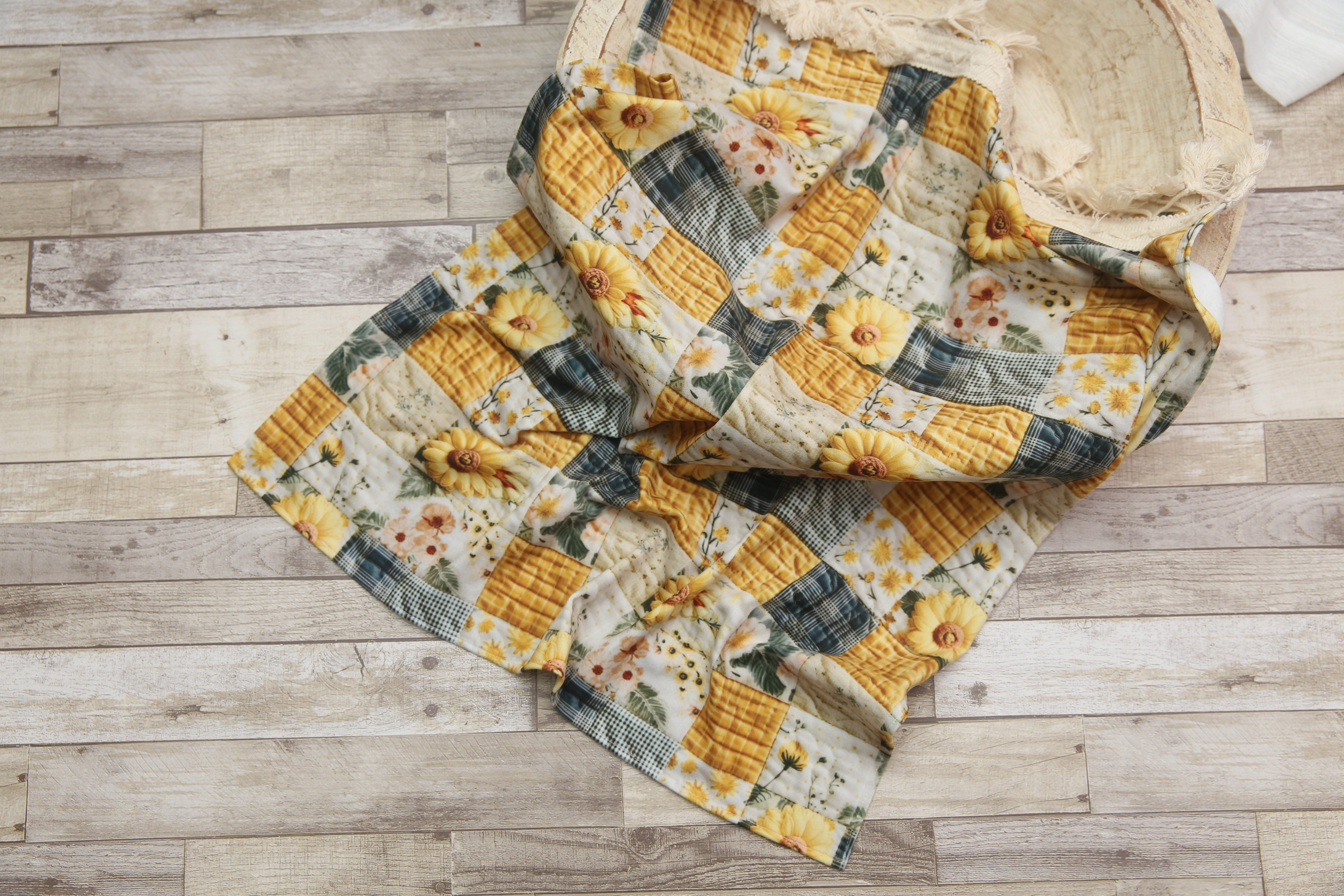 "Quilted" Layer, Basket Stuffer, Blanket- Sunflowers- Made to order