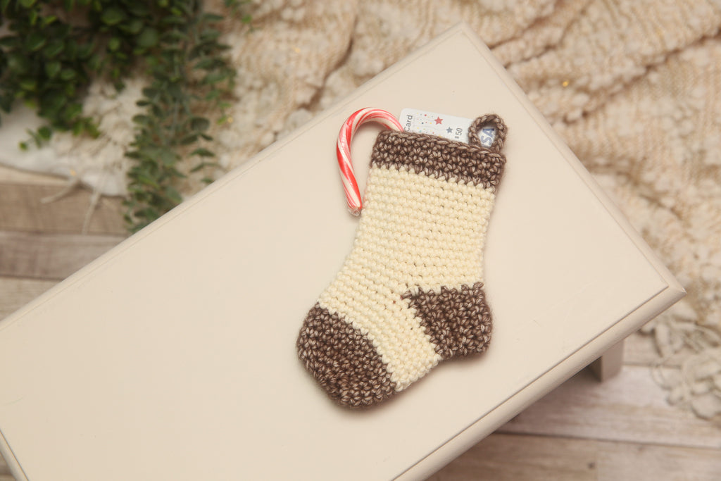 NON-PROP; Tiny Gift Card Stockings; Ivory & Brown; Ready to Ship
