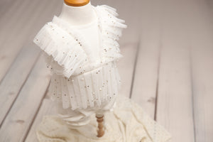 Kinsley Newborn or Sitter (6-12 OR 12-18 Month)- GLAMOUR and Glitter Outfit- White- MADE TO ORDER