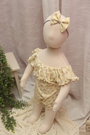 Anisa- Newborn or Sitter Flutter Romper; Newborn Romper; Sitter Romper; Soft Yellow Floral; MADE TO ORDER