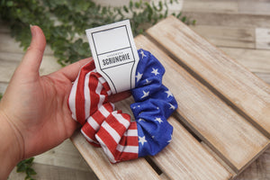 NON-PROP Scrunchie; Patriotic Scrunchie, Hairtie, Stars and Stripes; Three Sizes; MADE TO ORDER