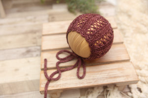 Knit Newborn Bonnet- Antique Rose Elise- MADE TO ORDER