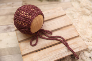 Knit Newborn Bonnet- Antique Rose Elise- READY TO SHIP