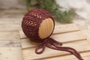 Knit Newborn Bonnet- Antique Rose Elise- READY TO SHIP