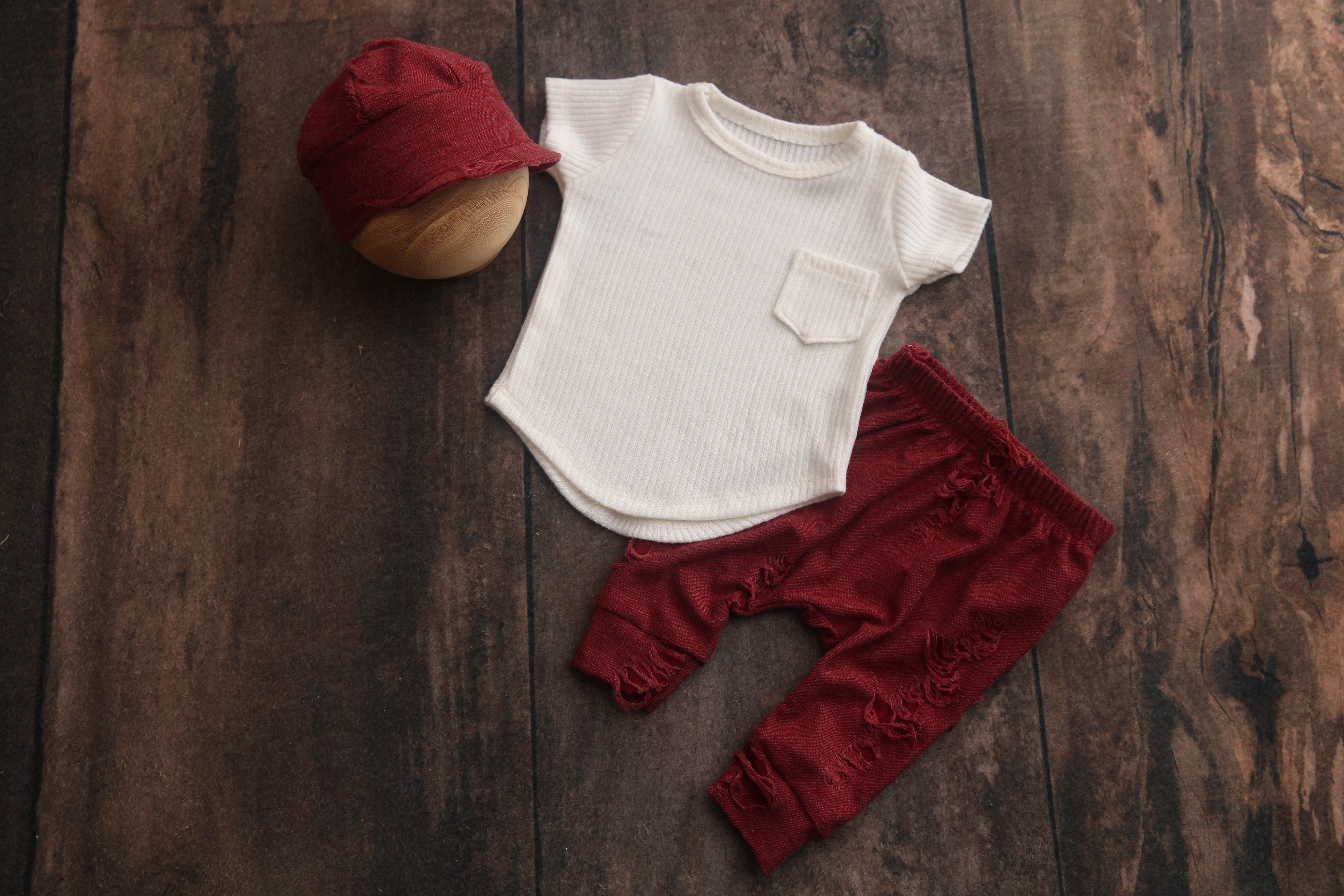 READY TO SHIP- Newborn Boy Cap, T-Shirt, Pants Set- Distressed Valentine