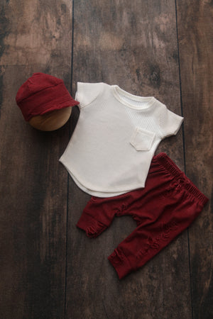 READY TO SHIP- Newborn Boy Cap, T-Shirt, Pants Set- Distressed Valentine