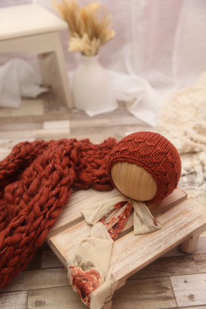 Knit Newborn Bonnet- Burnt Sienna Florence- READY TO SHIP