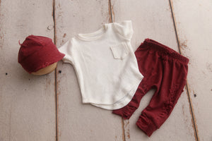 READY TO SHIP- Newborn Boy Cap, T-Shirt, Pants Set- Distressed Valentine