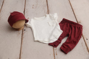 READY TO SHIP- Newborn Boy Cap, T-Shirt, Pants Set- Distressed Valentine