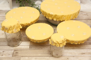NON-PROP (YELLOW Daisies) Bowl, Jar, Cup, Plate COVERS; Hot Pad; Jar Opener; YELLOW Daisies; MADE TO ORDER