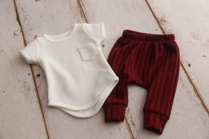 READY TO SHIP- Newborn T-Shirt, Pants Set- Burgundy Valentine