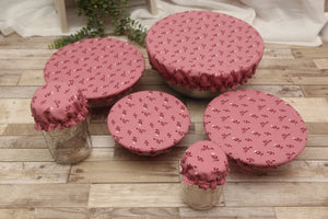 NON-PROP (Raspberry Tiny Flowers) Bowl, Jar, Cup, Plate COVERS; Hot Pad; Jar Opener; Raspberry Tiny Flowers; MADE TO ORDER