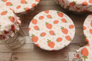 NON-PROP (Strawberries) Bowl, Jar, Cup, Plate COVERS; Hot Pad; Jar Opener; Strawberries; MADE TO ORDER