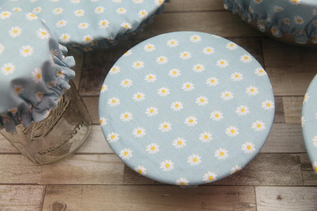 NON-PROP (Tiny White Daisies) Bowl, Jar, Cup, Plate COVERS; Hot Pad; Jar Opener; Tiny White Daisies; MADE TO ORDER