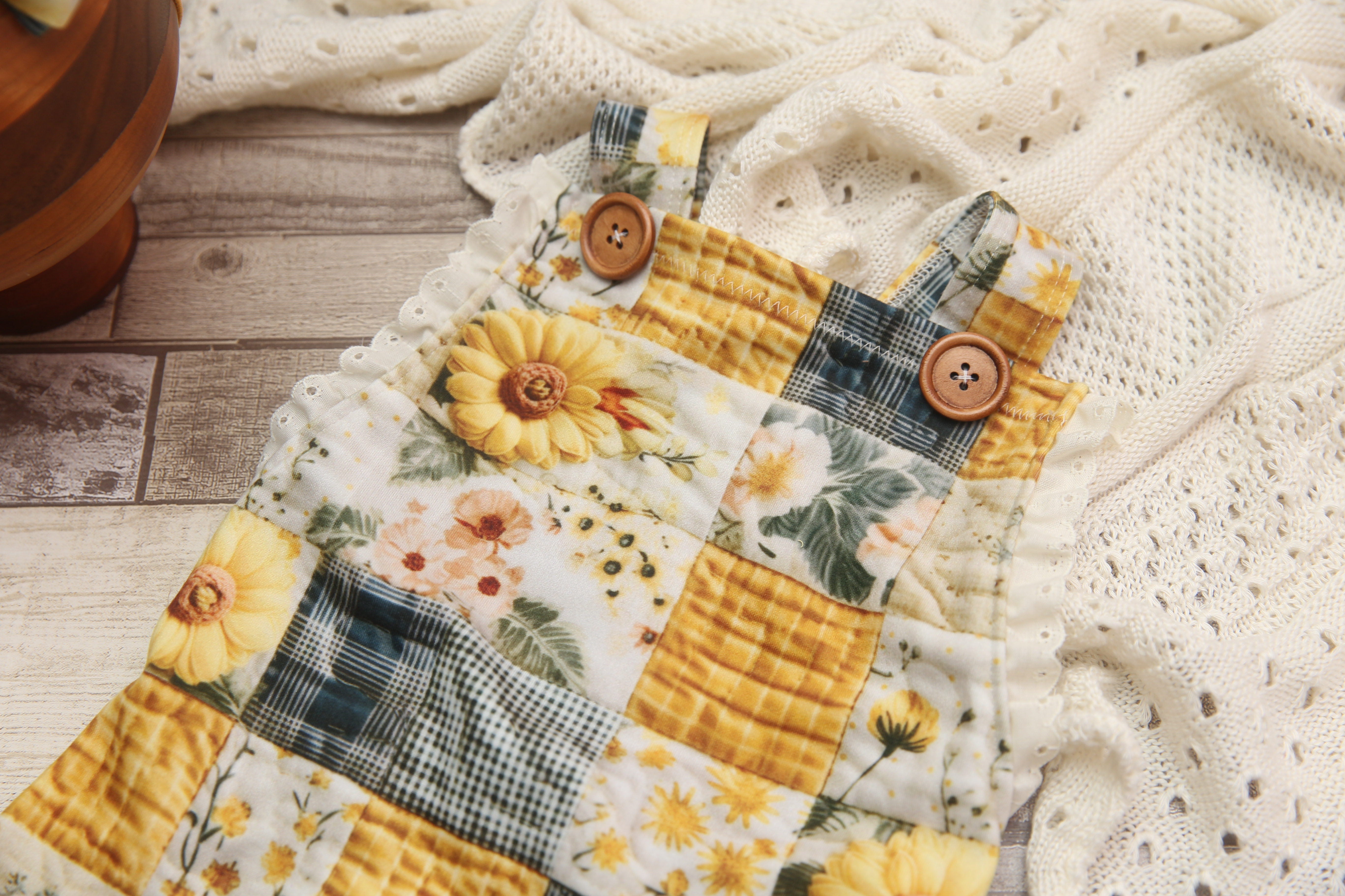 "Quilted" Graham Suspenders-Sitter Size- Sunflowers- READY TO SHIP