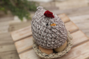 NON-PROP Mabel the Chicken; Brown and White Tweed; Ready to Ship