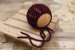 Knit Newborn Bonnet- Winterberry Elise- Ready to Ship
