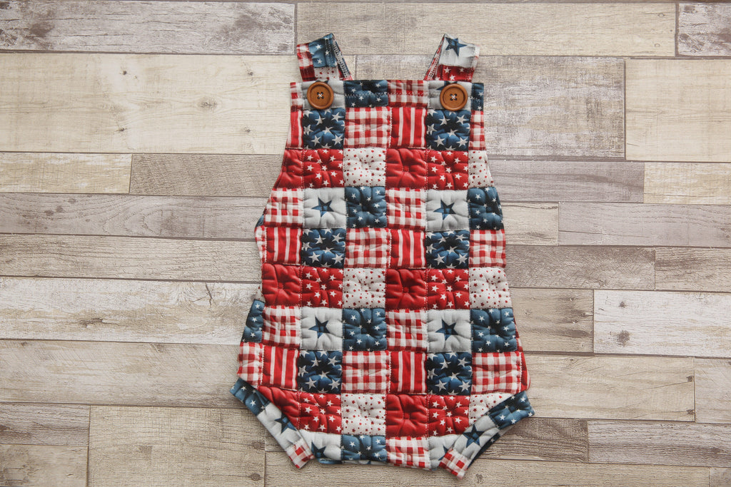"Quilted" Graham Suspenders-Sitter Size- Stars and Stripes- READY TO SHIP