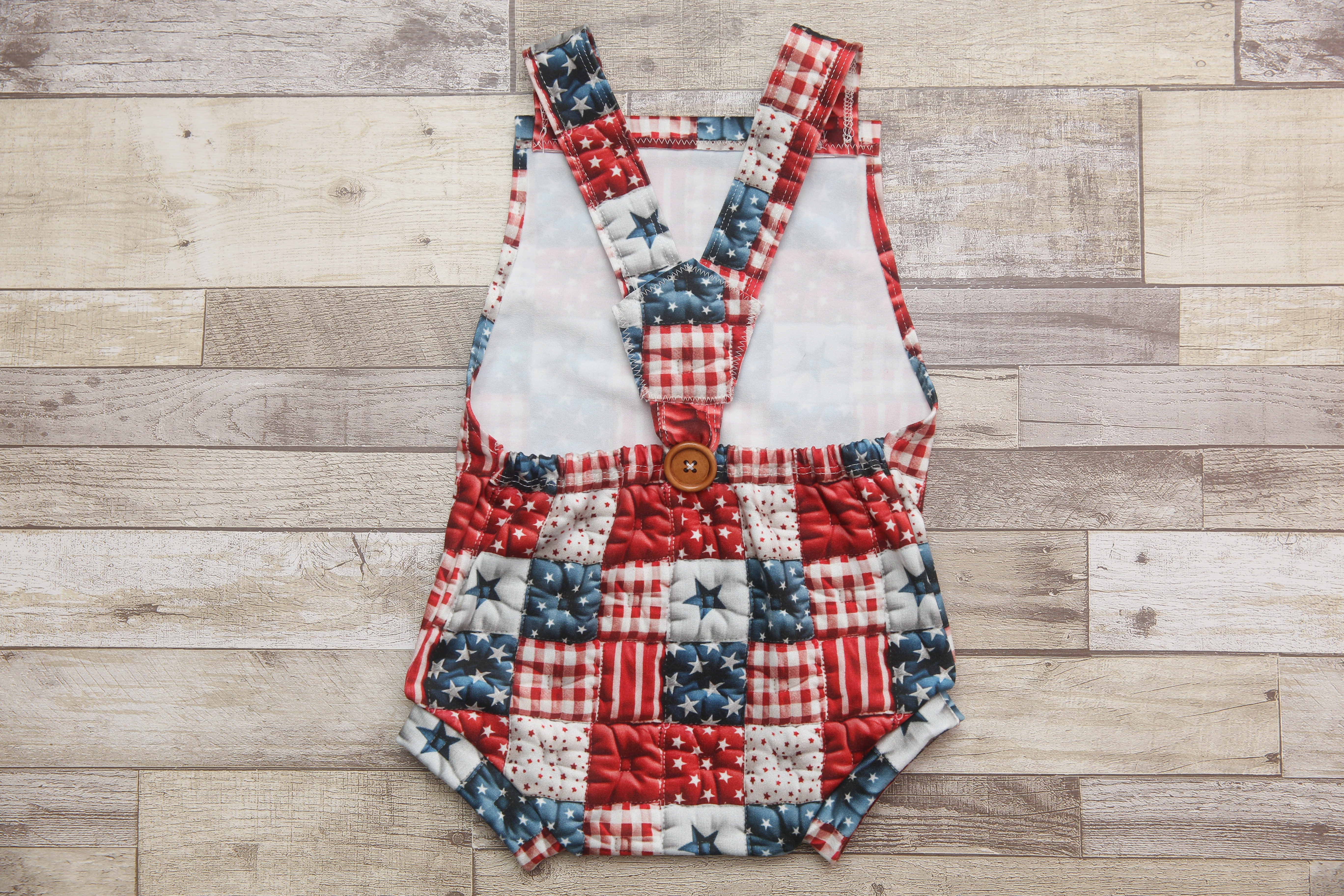 "Quilted" Graham Suspenders-Sitter Size- Stars and Stripes- MADE TO ORDER