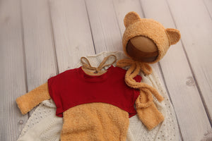 Koen Teddy Bear Footie Jammies- Winnie Bear- Sitter (Newborn & 6-9m)- MADE TO ORDER