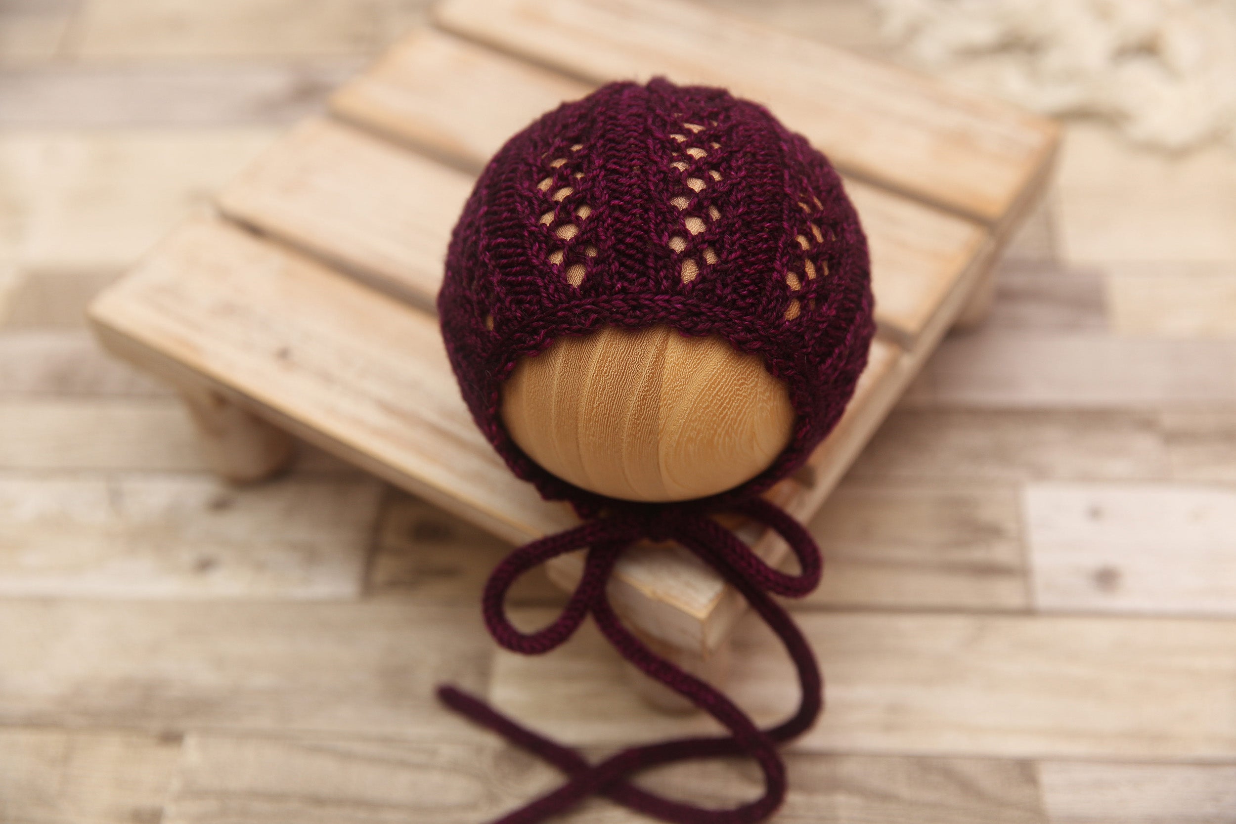 Knit Newborn Bonnet- Winterberry Elise- Ready to Ship