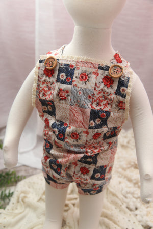 "Quilted" Graham Suspenders-Sitter Size- Polka Dot Rose- READY TO SHIP