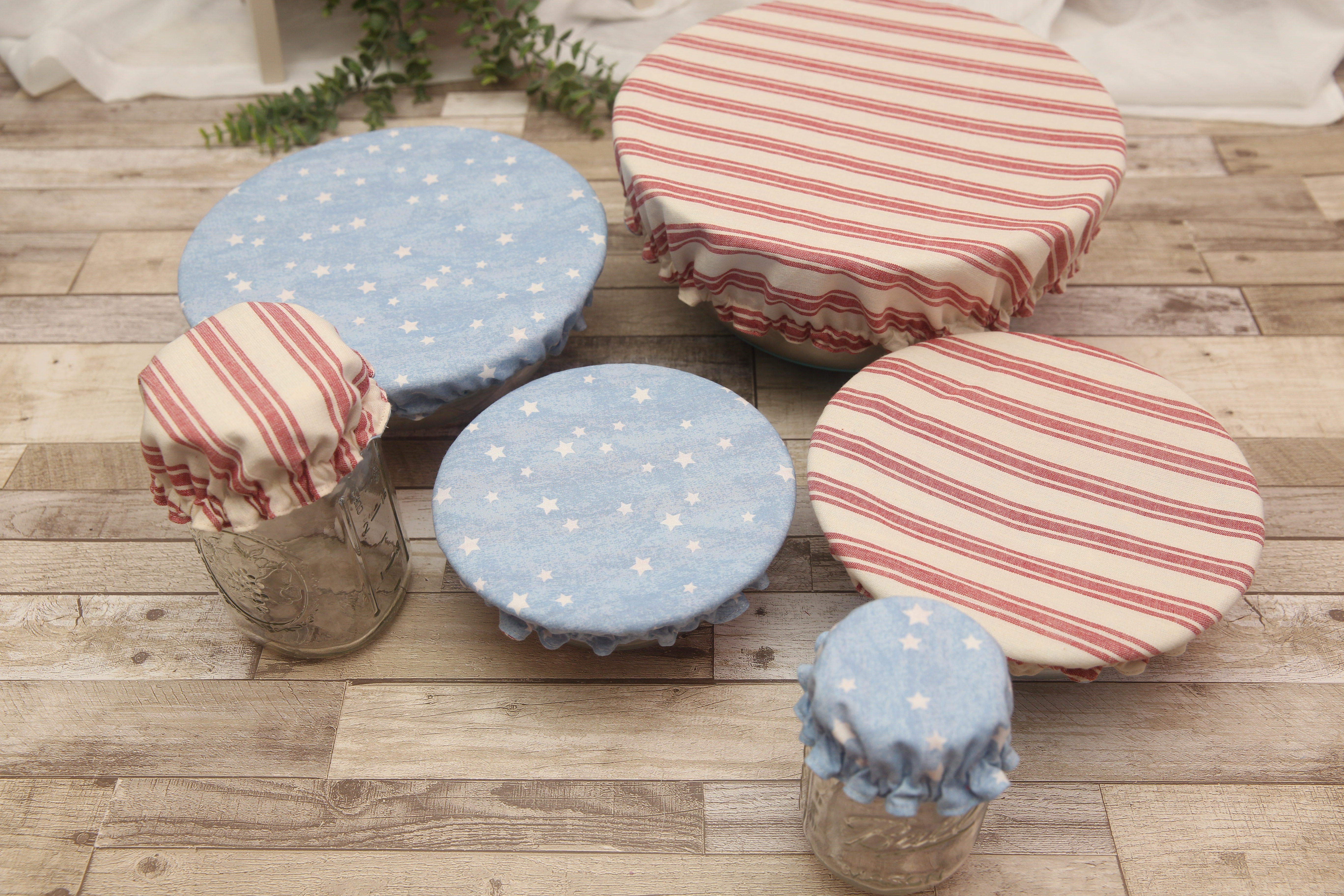 NON-PROP (Reversible Patriotic) Bowl, Jar, Cup, Plate COVERS; Hot Pad; Jar Opener; Reversible Patriotic; MADE TO ORDER