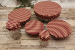 NON-PROP (Strawberry Plaid) Bowl, Jar, Cup, Plate COVERS; Hot Pad; Jar Opener; Strawberry Plaid; MADE TO ORDER