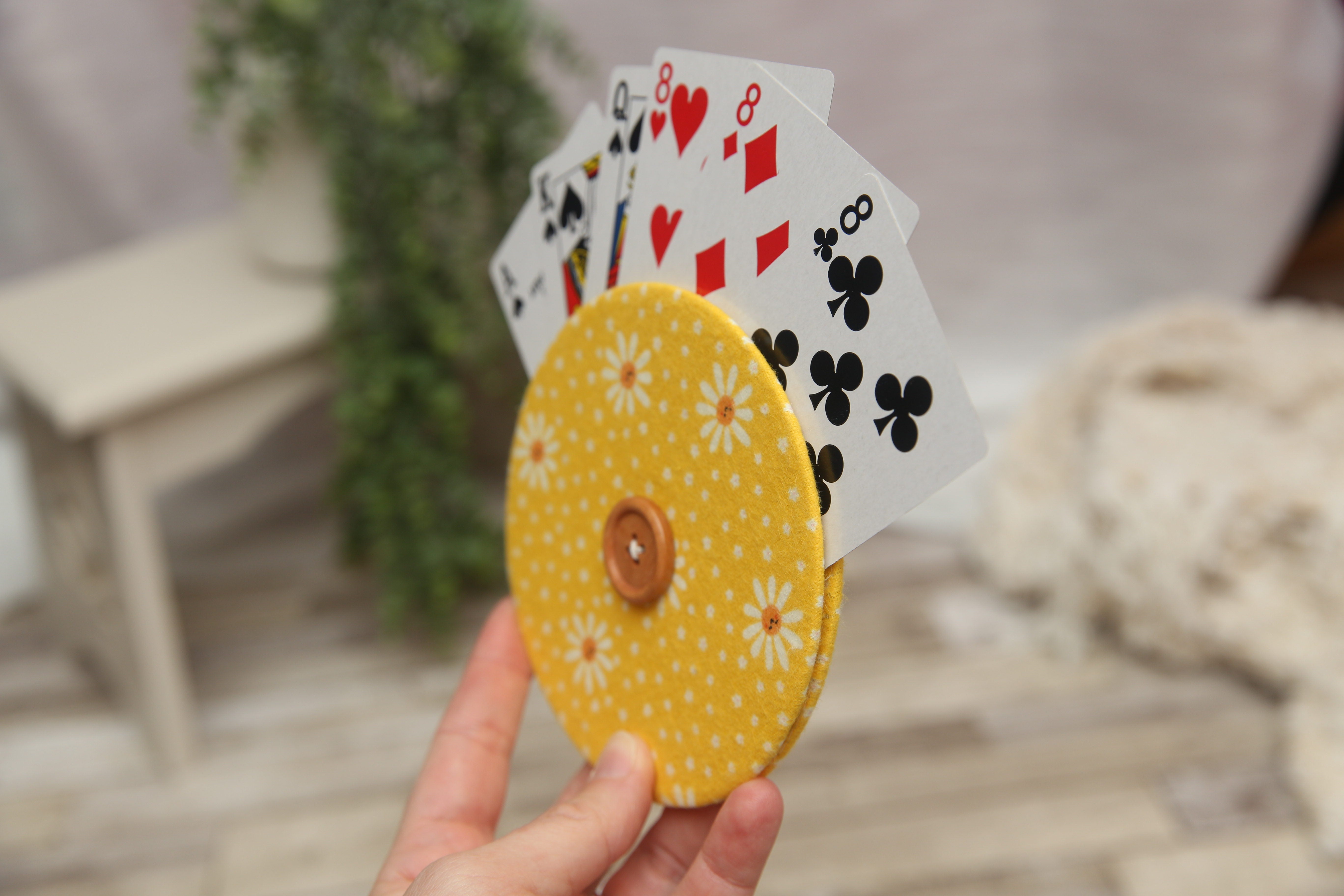 Playing Card Holder; Card Holder; Made to Order; Smiley Sunflowers; NON-PROP