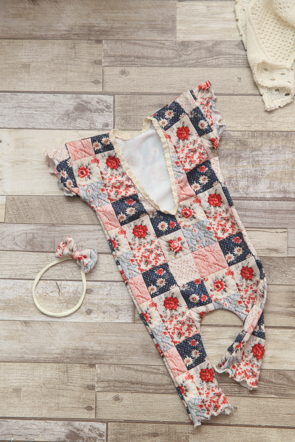 "Quilted" Newborn Madelyn Romper- Polka Dot Rose- MADE TO ORDER