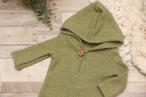 Ryan- Newborn/Sitter Boy Hooded- Lime Sweater Romper- Made to Order