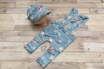 Newborn Boy Cap and/or Suspenders- Ripped Denim Stars and Stripes- MADE TO ORDER