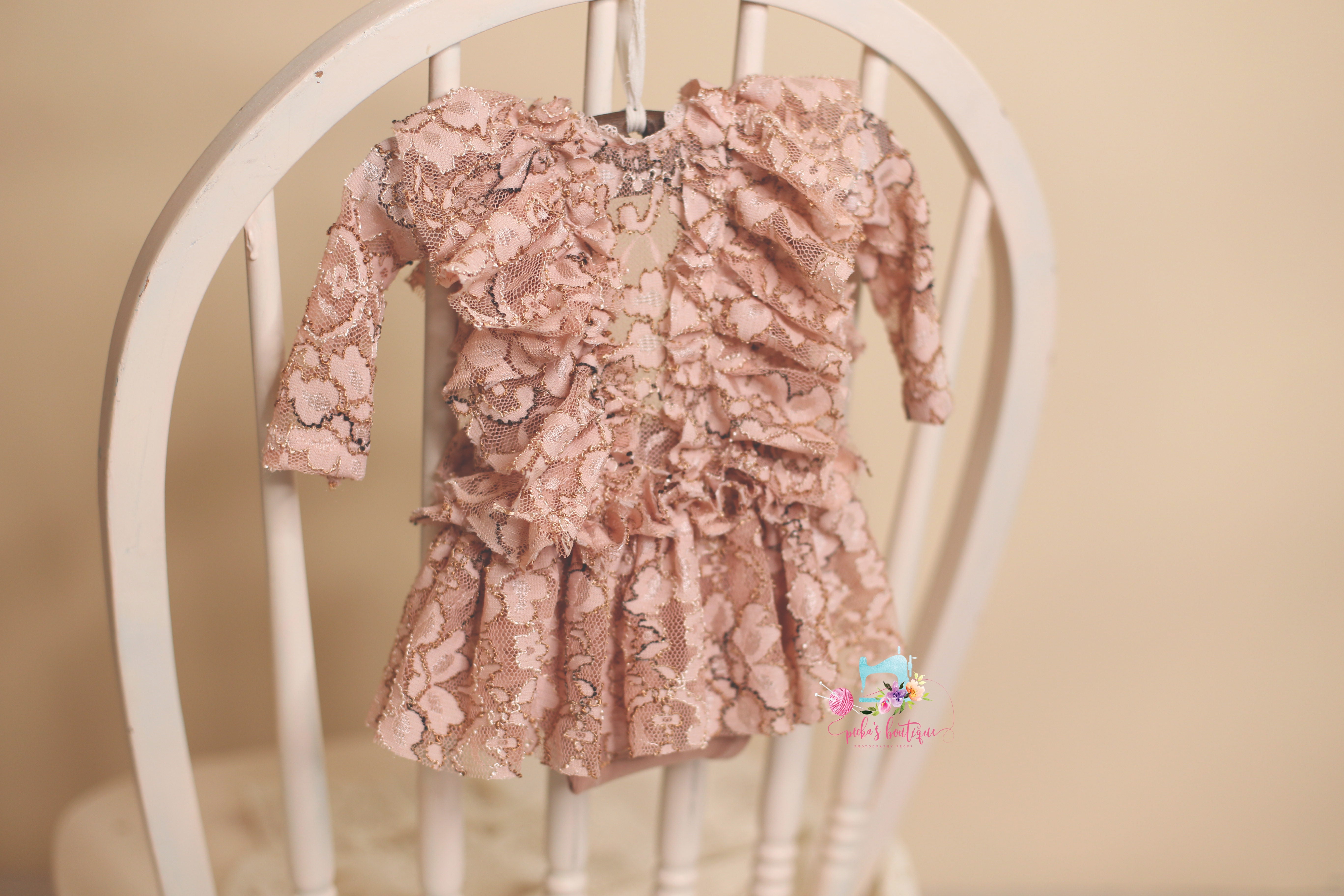 CUSTOM FABRIC- Lacy Anna Flutter Romper- Newborn or Sitter Size- Peaches- MADE TO ORDER