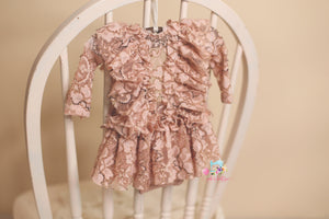 CUSTOM FABRIC- Lacy Anna Flutter Romper- Newborn or Sitter Size- Peaches- MADE TO ORDER