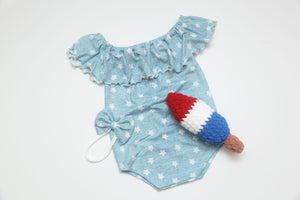 Anisa- Newborn or Sitter Flutter Romper; Newborn Romper; Sitter Romper; Denim Stars; READY TO SHIP