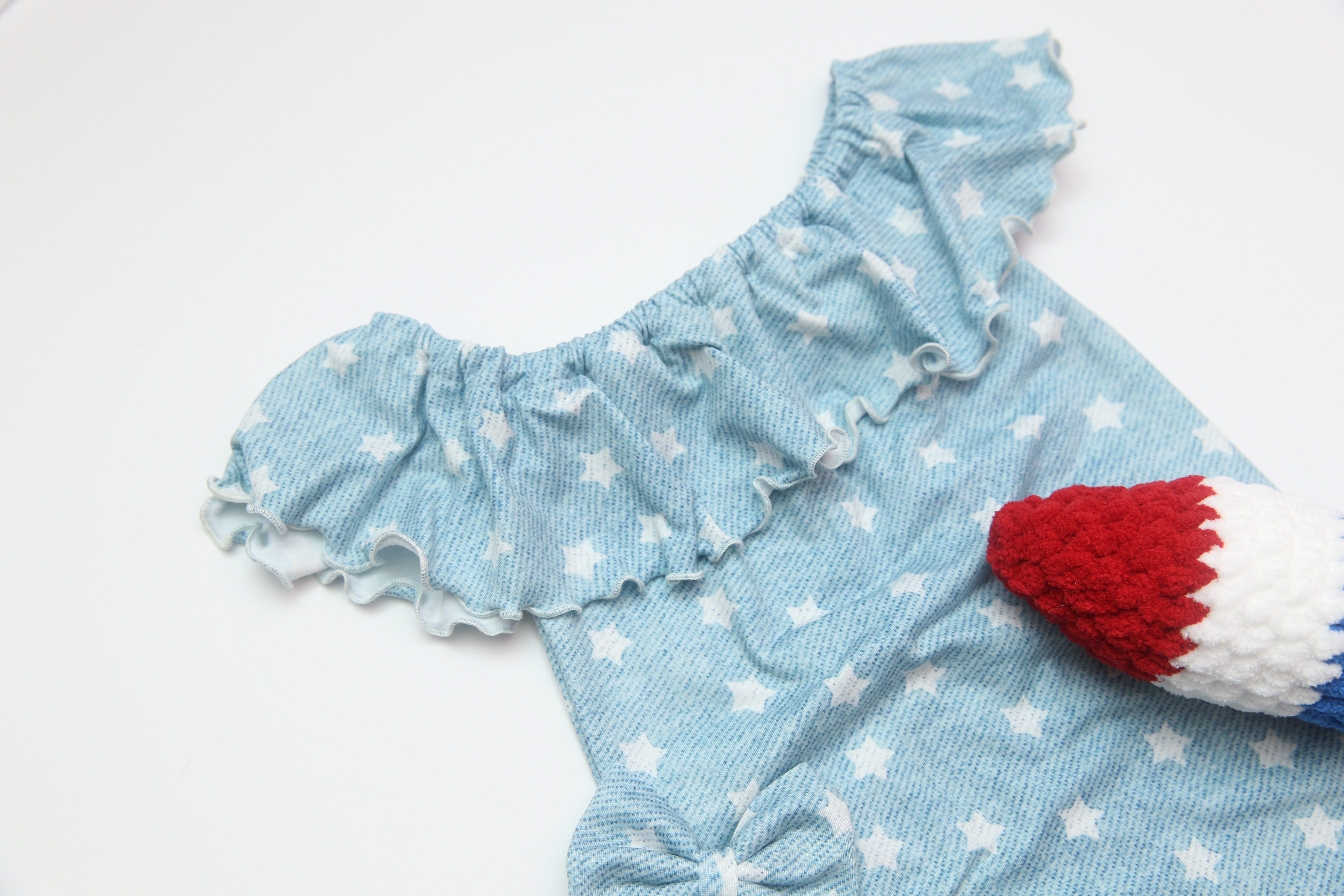 Anisa- Newborn or Sitter Flutter Romper; Newborn Romper; Sitter Romper; Denim Stars; MADE TO ORDER