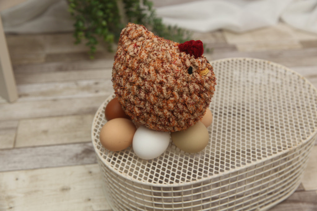 NON-PROP Mabel the Chicken; Orange and Burgundy Tweed; Ready to Ship