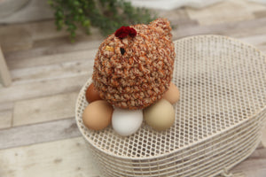 NON-PROP Mabel the Chicken; Orange and Burgundy Tweed; Ready to Ship