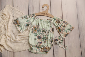 Bellami Romper; 0-3 month to 18/24 month; Sage Floral- MADE TO ORDER