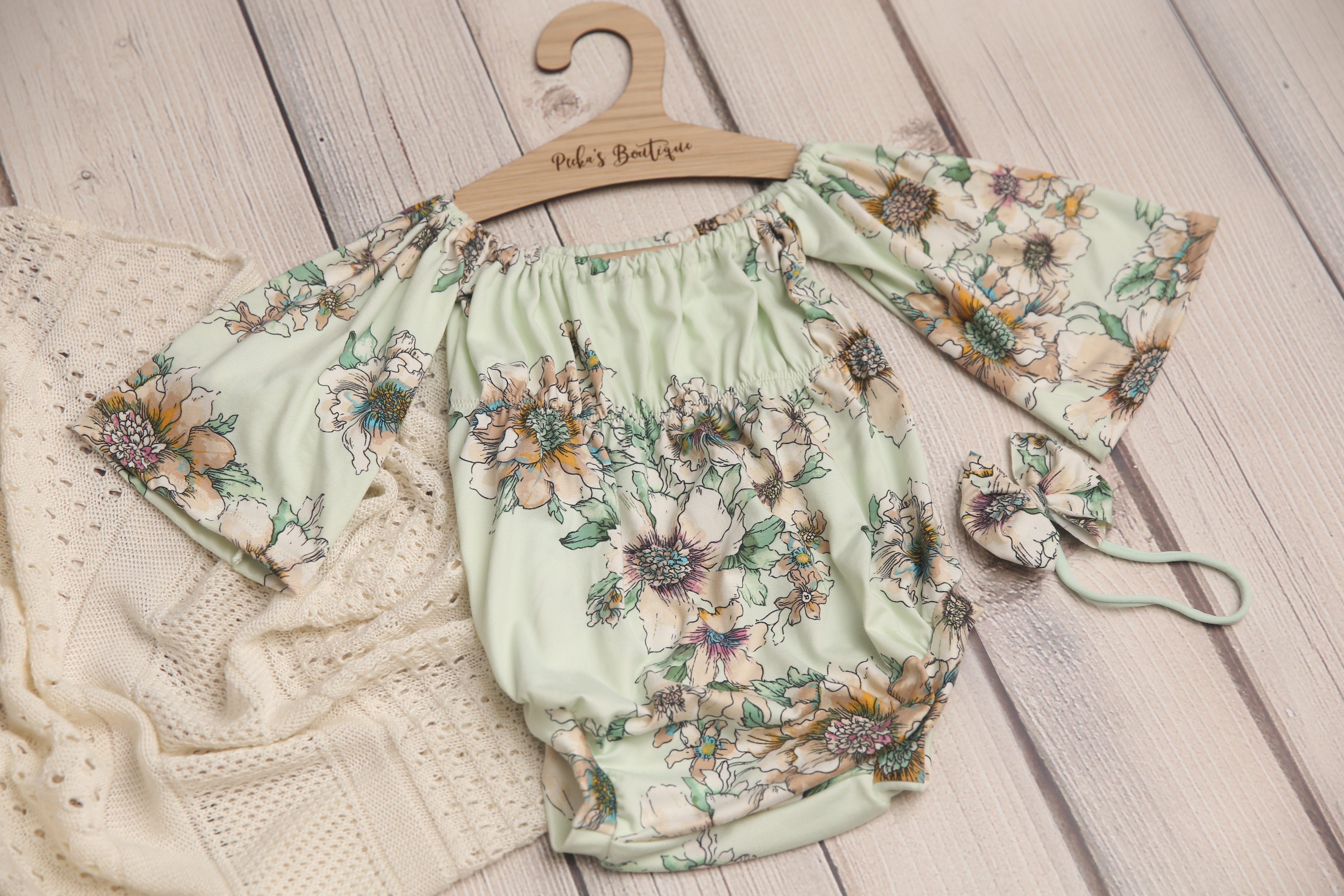 Bellami Romper; 0-3 month to 18/24 month; Sage Floral- MADE TO ORDER
