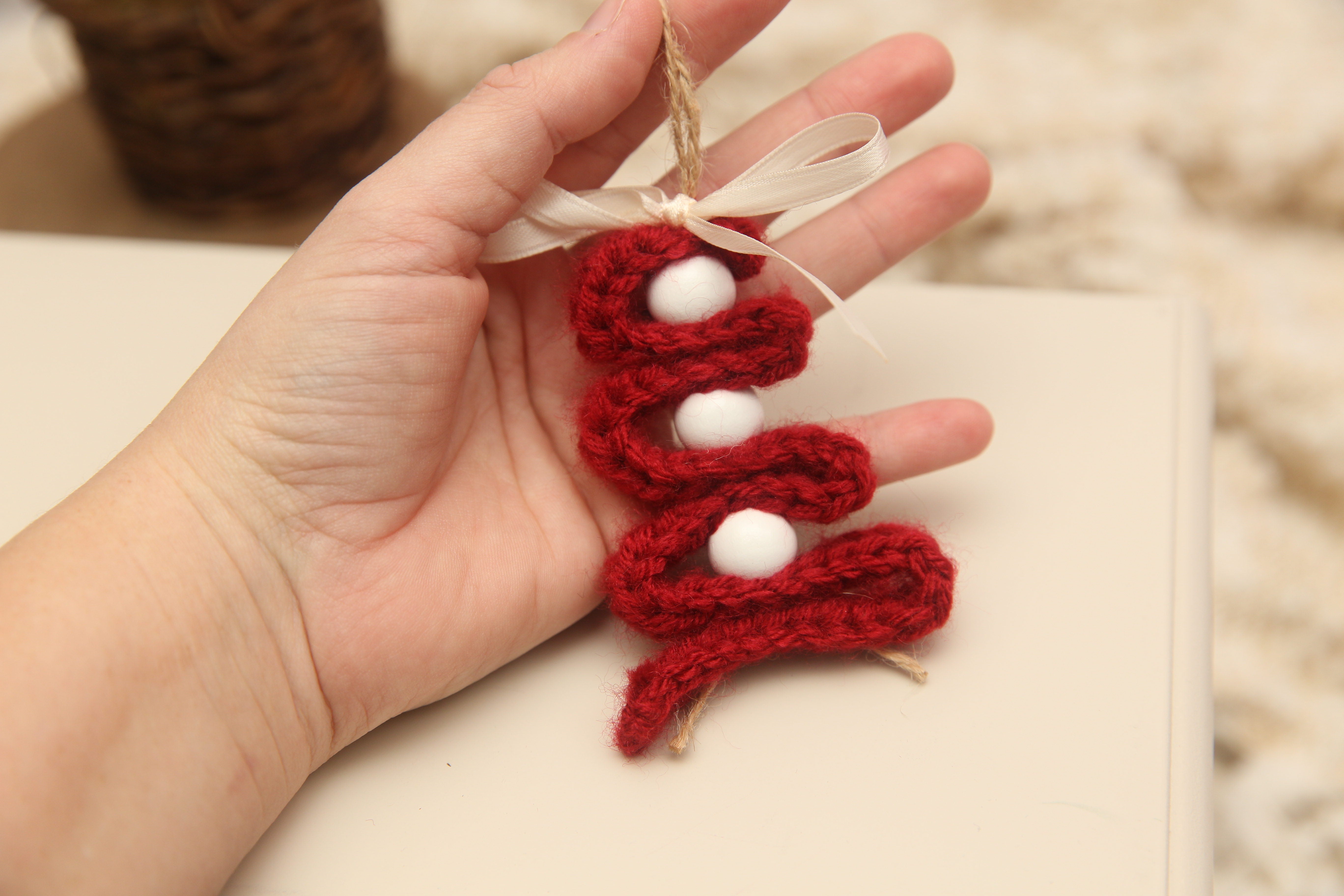 NON-PROP; Christmas Ornaments; Bead Trees; Red with White Beads; Ready to Ship
