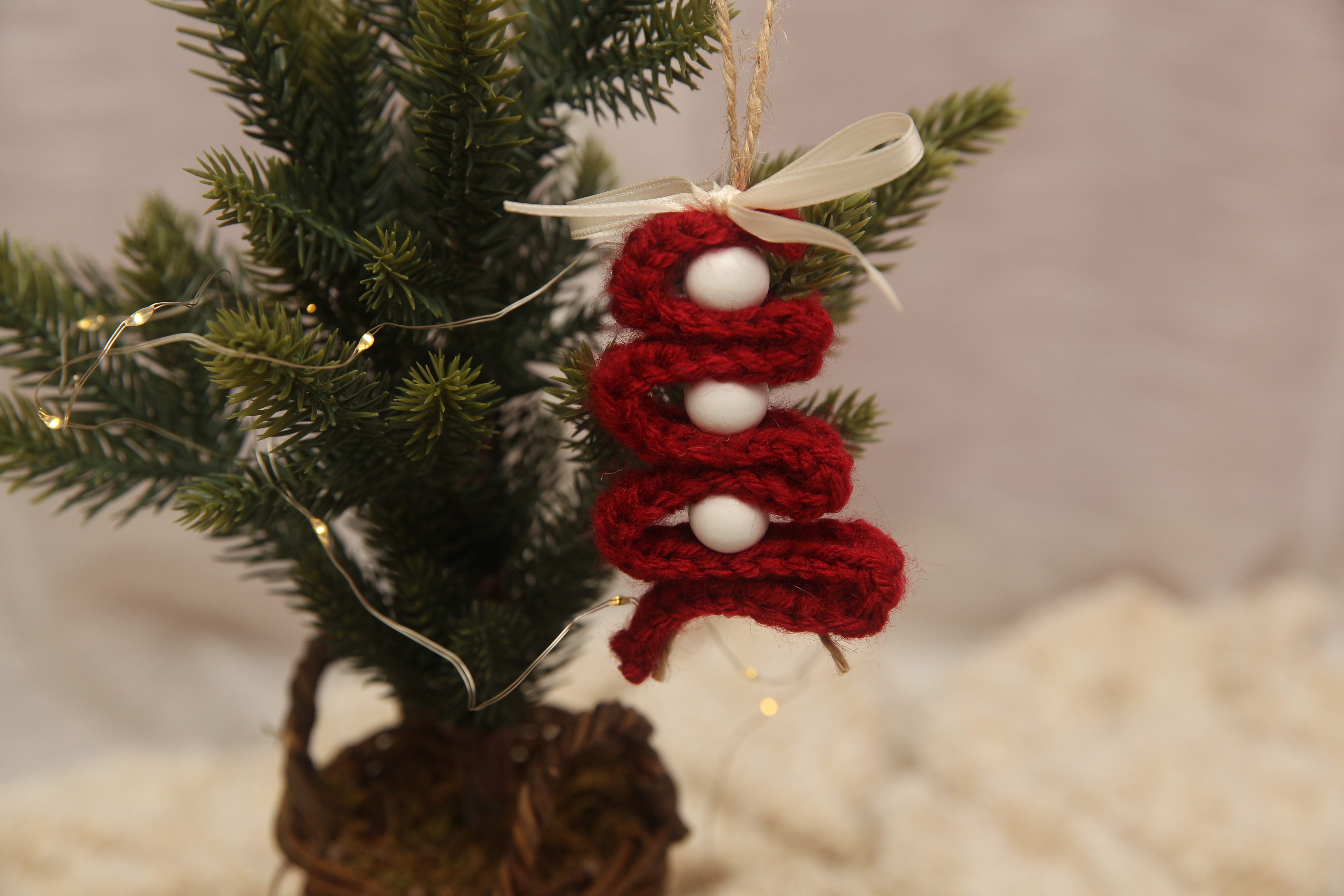 NON-PROP; Christmas Ornaments; Bead Trees; Red with White Beads; Ready to Ship