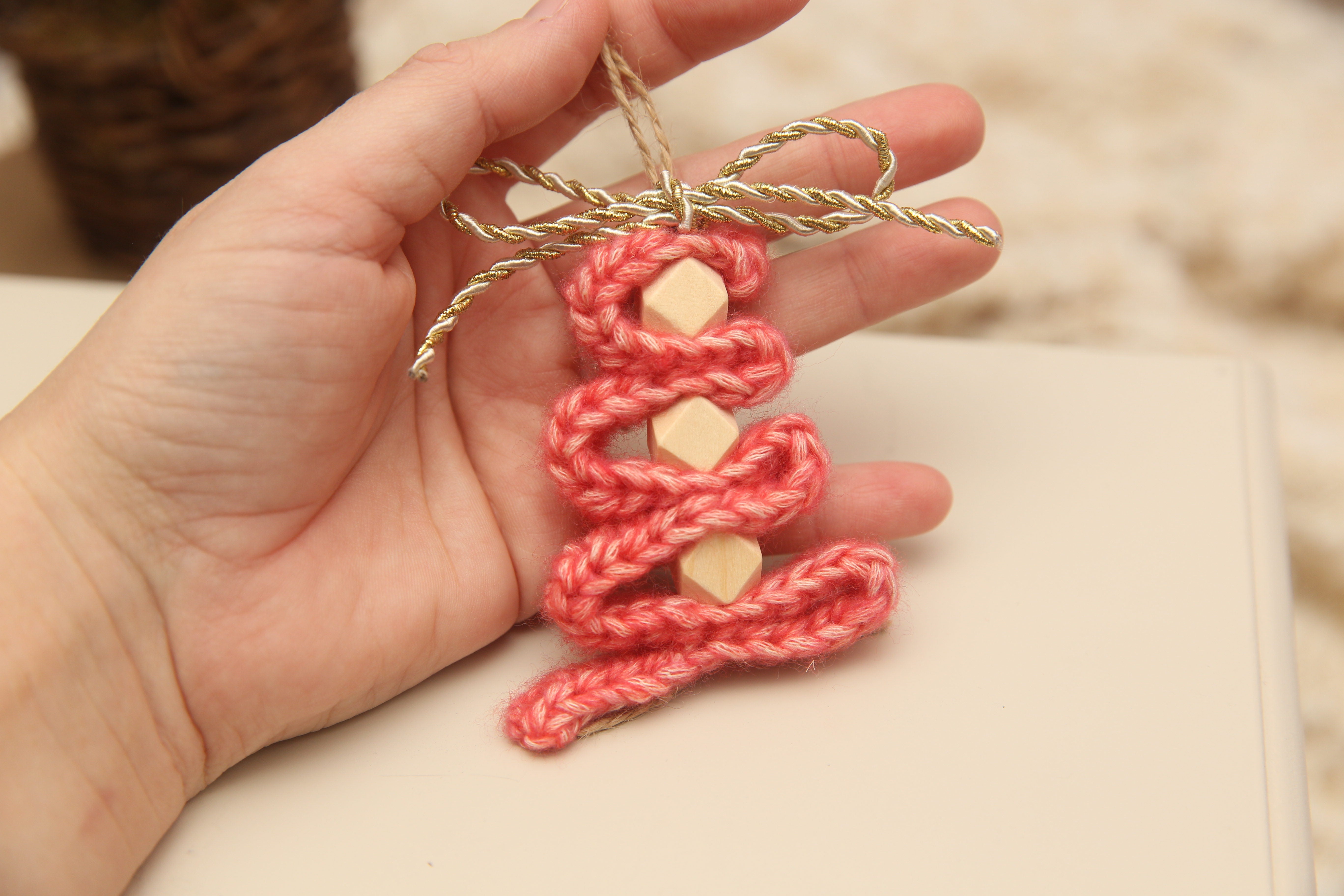 NON-PROP; Christmas Ornaments; Bead Trees; Red with square wood Beads; Ready to Ship