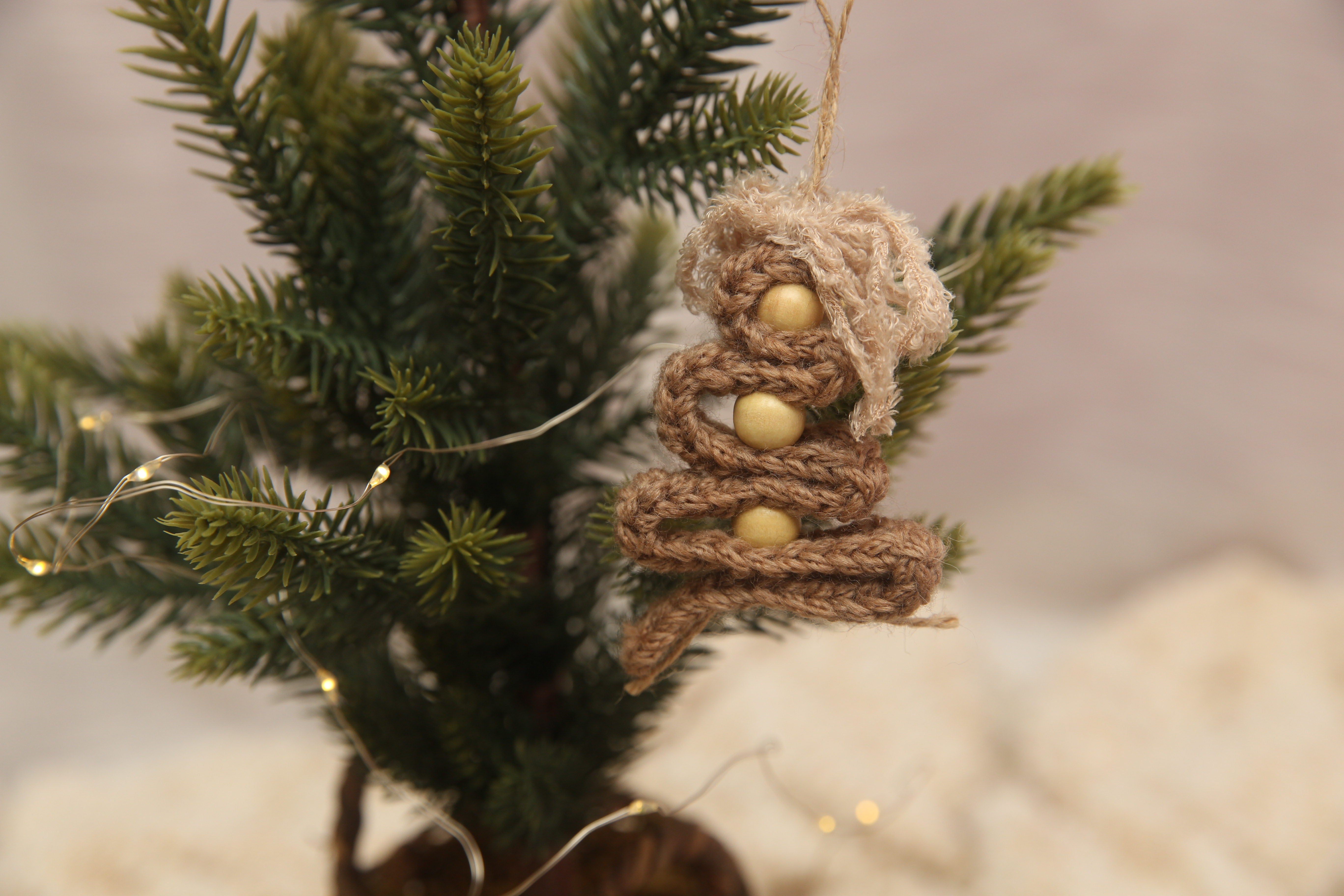NON-PROP; Christmas Ornaments; Bead Trees; Beige with Wood Beads; Ready to Ship