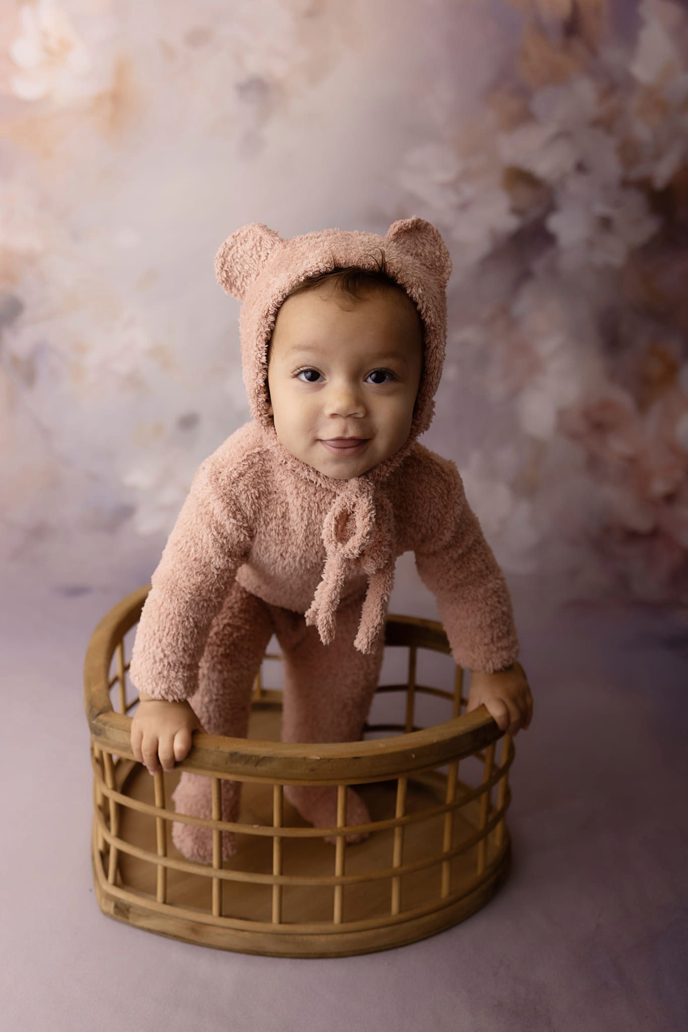 READY TO SHIP Koen Teddy Bear Footie Jammies- BLUSH COLOR Fluffy Bears-  Sitter (6-9m)- READY TO SHIP