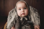 Newborn or Sitter Some Big Fluffy Bunny Bunnies Bonnet and/or Romper- Grey- Made to order