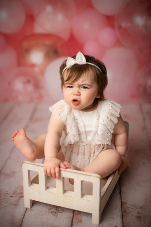 Kinsley Newborn or Sitter (6-12 OR 12-18 Month)- GLAMOUR and Glitter Outfit- White- MADE TO ORDER