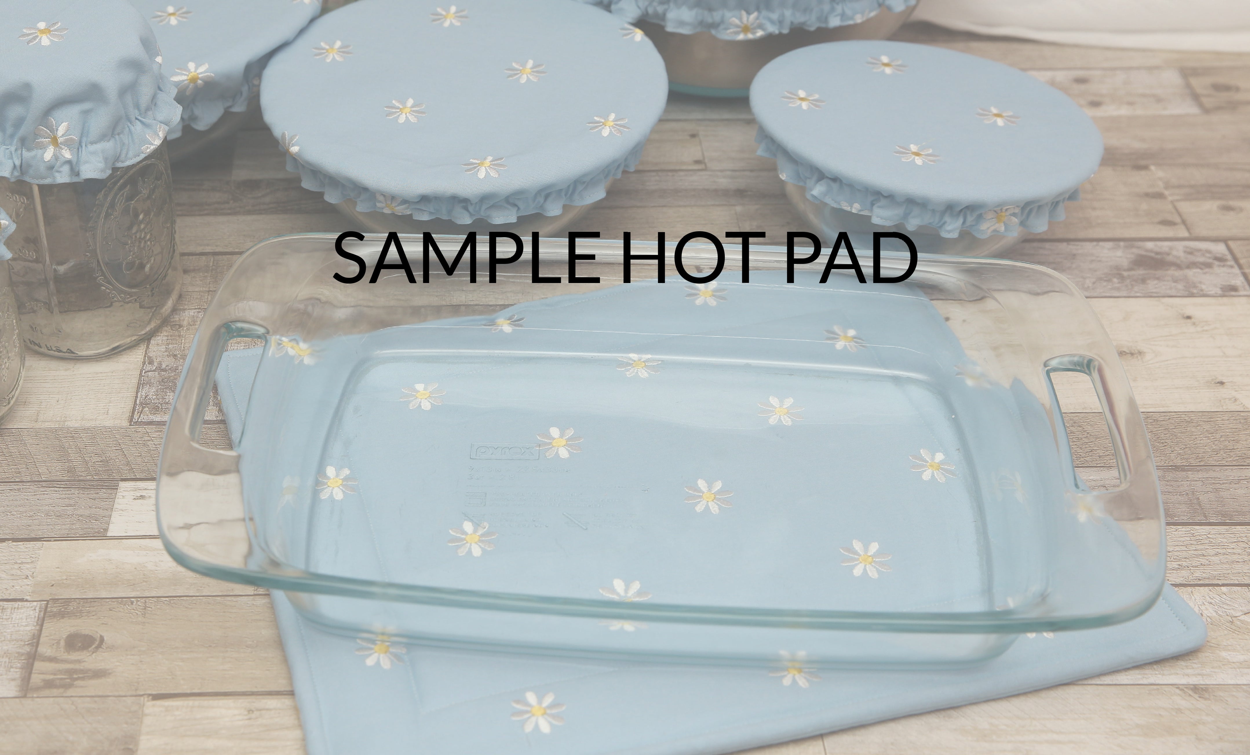 NON-PROP (Blue Tiny Flowers) Bowl, Jar, Cup, Plate COVERS; Hot Pad; Jar Opener; Blue Tiny Flowers; MADE TO ORDER