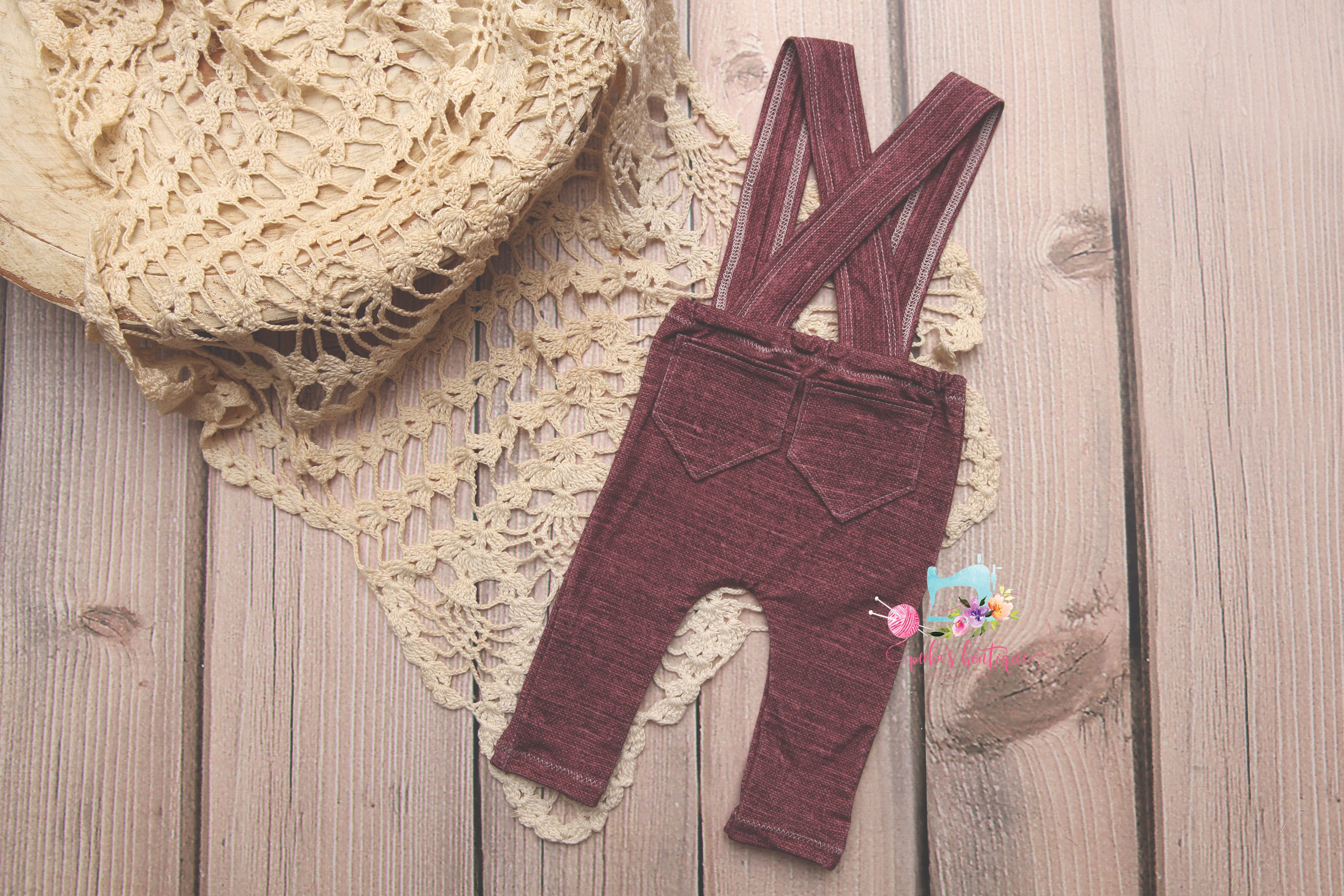 Newborn or Sitter Linen Suspenders- MADE TO ORDER- Rose Brown