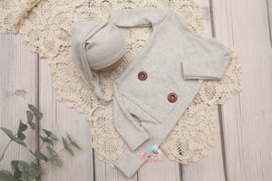 Oatmeal Footie Romper and/or sleepy cap- Newborn- MADE TO ORDER